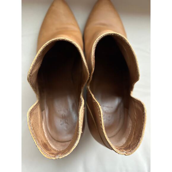 Frye Womens Jennifer Cutout Bootie Heeled Tan Leather Pointed Toe Slip On Sz 9.5 - Picture 11 of 14